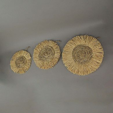 Set of 3 Round Natural Woven Dried Grass Wall Hanging Sculptures Home Decor Art