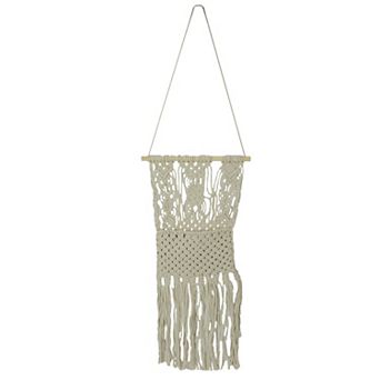 Hand Tied Macrame Bohemian Style Wall Pocket 27 in High Boho Decor