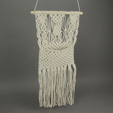 Hand Tied Macrame Bohemian Style Wall Pocket 27 Inches High Boho Decor