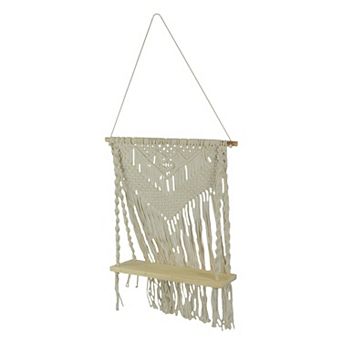 Boho Style Hand Tied Macrame Wall Hanging With Wooden Shelf