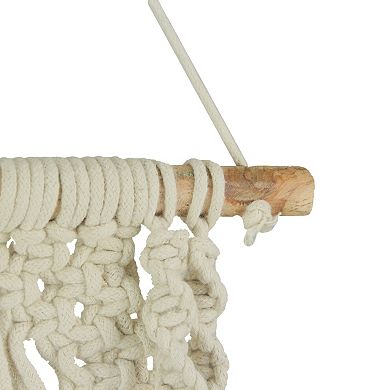 Boho Style Hand Tied Macrame Wall Hanging With Wooden Shelf