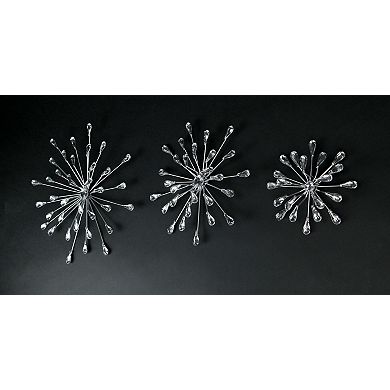 Set of 3 Metal Modern Art 3D Starburst Silver Wall Accents Home Decor Sculptures