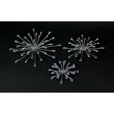 Set of 3 Metal Modern Art 3D Starburst Silver Wall Accents Home Decor Sculptures