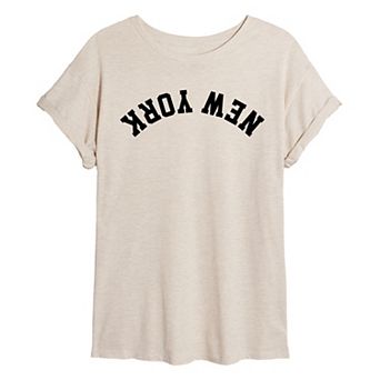 Juniors' New York Upside Down Oversized Tee
