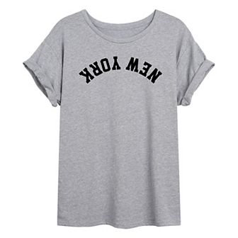 Juniors' New York Upside Down Oversized Tee