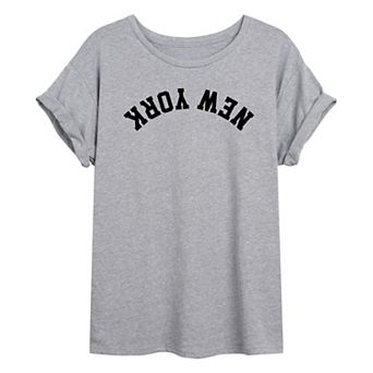 Juniors' New York Upside Down Oversized Tee