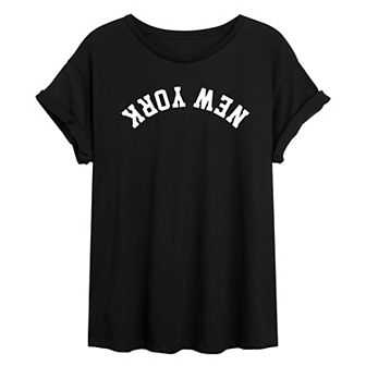 Juniors' New York Upside Down Oversized Tee