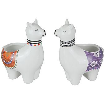 Set of 2 Adorable Hand Painted Llama Dolomite Ceramic Mini Planters