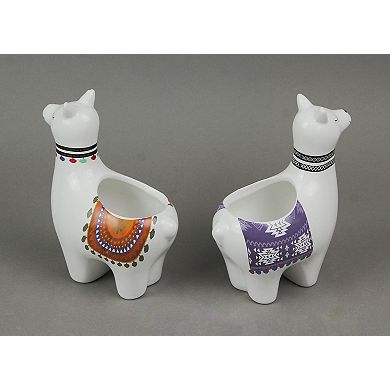 Set of 2 Adorable Hand Painted Llama Dolomite Ceramic Mini Planters