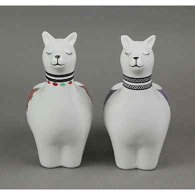 Set of 2 Adorable Hand Painted Llama Dolomite Ceramic Mini Planters