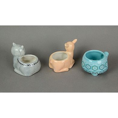 3 Forest Critters Raccoon Deer and Tortoise Dolomite Ceramic Mini Planters