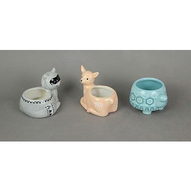 3 Forest Critters Raccoon Deer and Tortoise Dolomite Ceramic Mini Planters