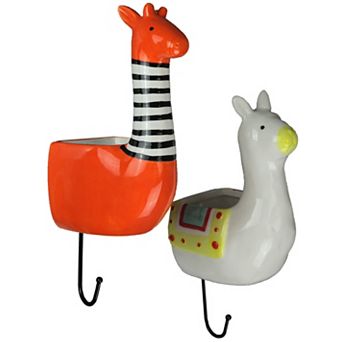 Set of 2 Llama & Giraffe Ceramic Wall Hanging Succulent Planters Decorative Pots