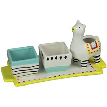 Ceramic Succulent Pots Display Tray & Llama Water Holder Indoor Mini Planter Set