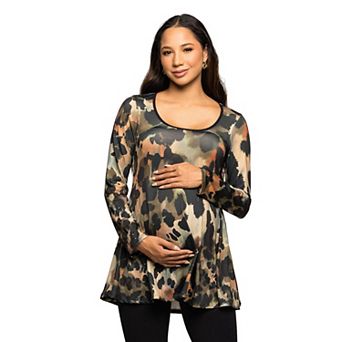 Maternity 24Seven Comfort Apparel Multiprint Long Sleeve A-Line Top