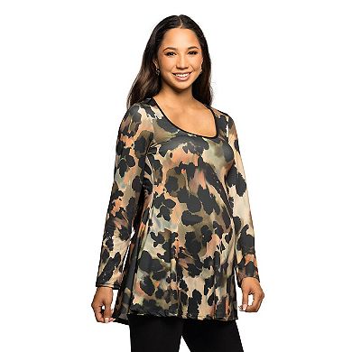 Maternity 24Seven Comfort Apparel Multiprint Long Sleeve A-Line Top