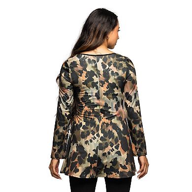 Maternity 24Seven Comfort Apparel Multiprint Long Sleeve A-Line Top
