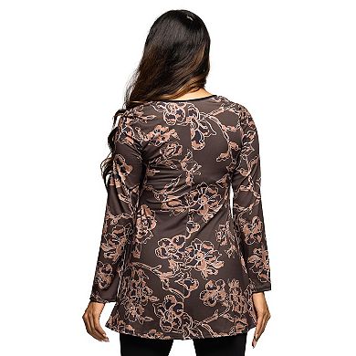 Maternity 24Seven Comfort Apparel Long Sleeve Floral Print Tunic Top