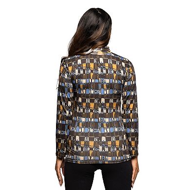 Maternity 24Seven Comfort Apparel Mock Neck Long Sleeve Printed Top
