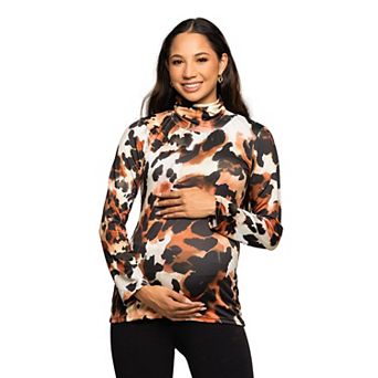 Maternity 24Seven Comfort Apparel Long Sleeve Turtleneck Top Animal Print