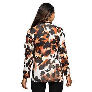 Maternity 24Seven Comfort Apparel Long Sleeve Turtleneck Top Animal Print