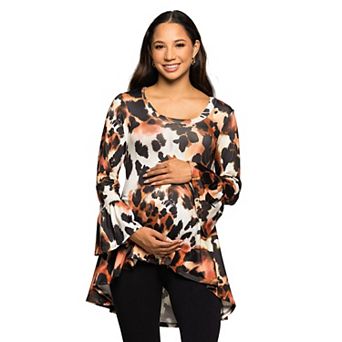 Maternity 24Seven Comfort Apparel Scoop Neck Bell Sleeve Tunic Top Animal Print