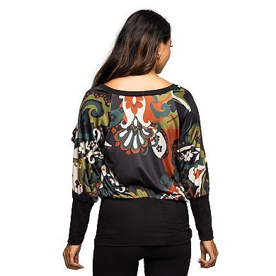 Maternity 24Seven Comfort Apparel Paisley Dolman Sleeve Banded Top