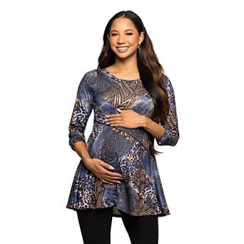 Maternity 24Seven Comfort Apparel Tunic Top Animal Print