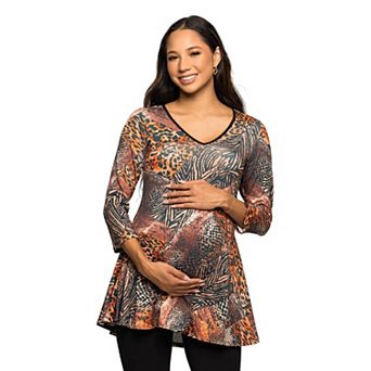 Maternity 24Seven Comfort Apparel Animal Print V-Neck Tunic Top
