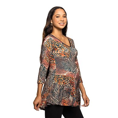 Maternity 24Seven Comfort Apparel Animal Print V-Neck Tunic Top