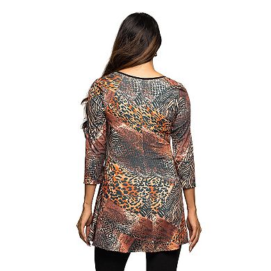 Maternity 24Seven Comfort Apparel Animal Print V-Neck Tunic Top