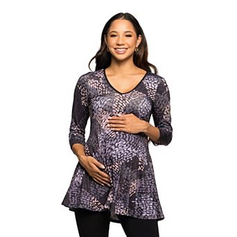 Maternity 24Seven Comfort Apparel Abstract Print V-Neck Tunic Top