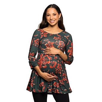 Maternity 24Seven Comfort Apparel Floral Print Tunic Top