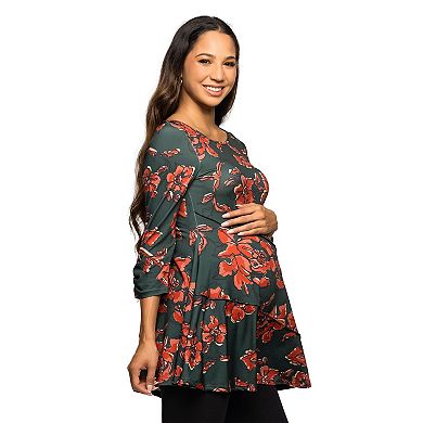 Maternity 24Seven Comfort Apparel Floral Print Tunic Top