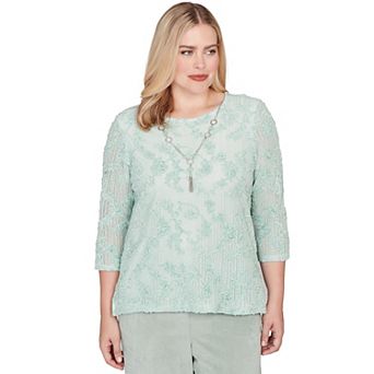 Women’s Alfred Dunner Floral Velvet Soutache Mesh Top with Necklace