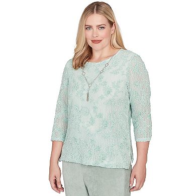 Women’s Alfred Dunner Floral Velvet Soutache Mesh Top with Necklace