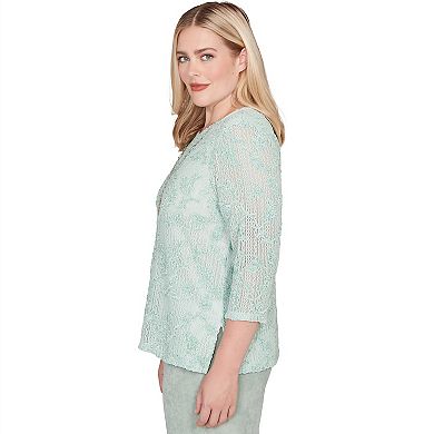 Women’s Alfred Dunner Floral Velvet Soutache Mesh Top with Necklace