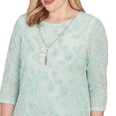 Women’s Alfred Dunner Floral Velvet Soutache Mesh Top with Necklace