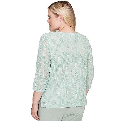 Women’s Alfred Dunner Floral Velvet Soutache Mesh Top with Necklace