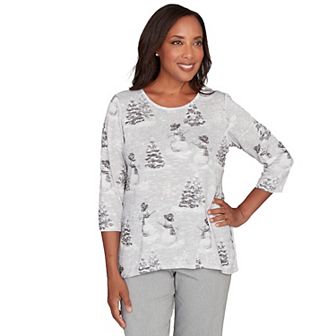 Women's Alfred Dunner Playful Snowmen Scene Knit Top