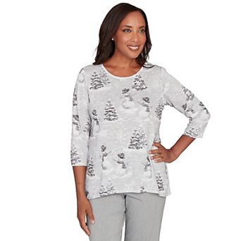 Women's Alfred Dunner Playful Snowmen Scene Knit Top