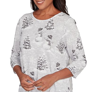 Women's Alfred Dunner Playful Snowmen Scene Knit Top