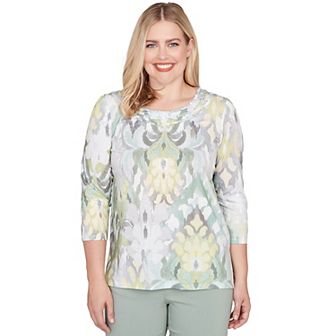 Alfred Dunner Ikat Medallion Pattern Soft Knit Top