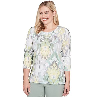 Alfred Dunner Ikat Medallion Pattern Soft Knit Top