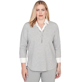 Women's Alfred Dunner Diamond Jacquard Two-in-One Top with Necklace