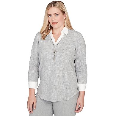 Women's Alfred Dunner Diamond Jacquard Two-in-One Top with Necklace