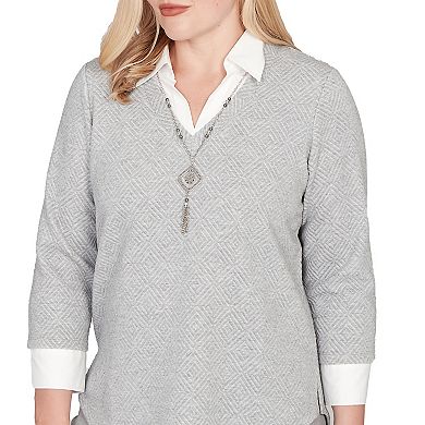 Women's Alfred Dunner Diamond Jacquard Two-in-One Top with Necklace