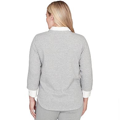 Women's Alfred Dunner Diamond Jacquard Two-in-One Top with Necklace