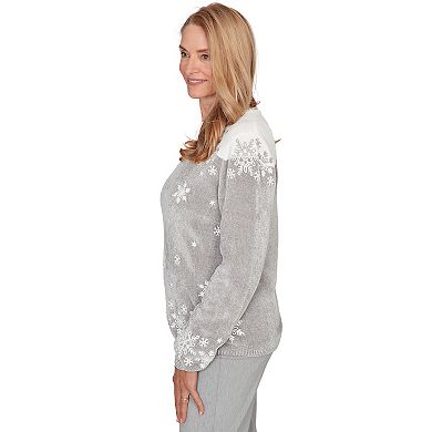 Women's Alfred Dunner Snowflake Embroidery Chenille Sweater