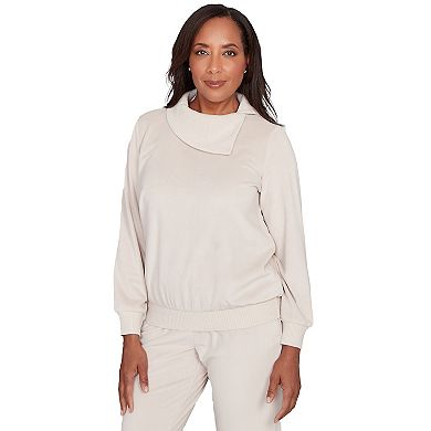 Women's Alfred Dunner Solid Shimmer Detail Asymmetrical Envelope Neck Top